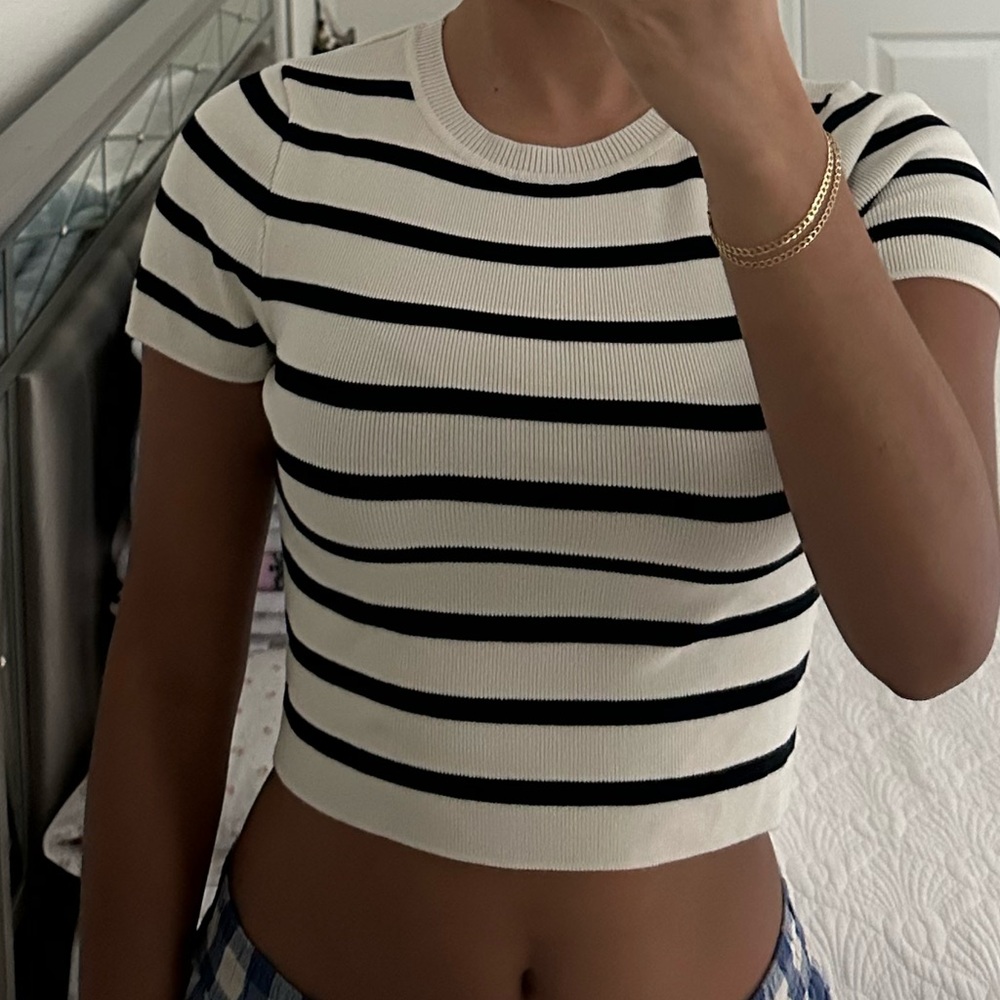 Zara Black and White Striped crop top